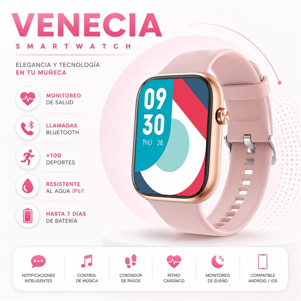 RELOJ SMARTWATCH JD VENECIA ROSA
