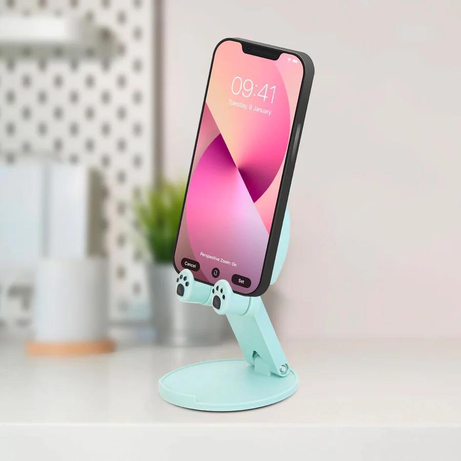 SOPORTE PARA CELULAR DE MESA PLEGABLE - ANIMALITOS CELESTE