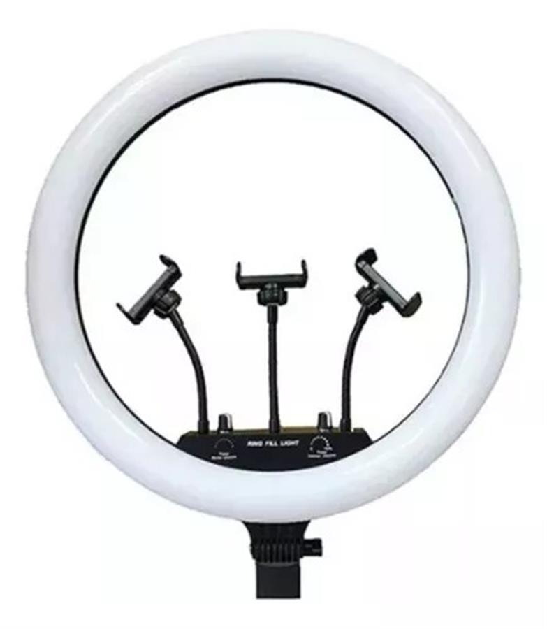 ARO DE LUZ PROFESIONAL 45 CM + TRIPODE 2.1 MTS + TRIPODE DE ESCRITORIO + CONTROL REMOTO - LUZ BLANCA (3 TONOS)