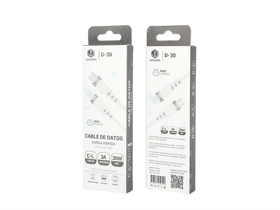 IPHONE - CABLE JD D30 1 MT - TIPO C - LIGHTNING